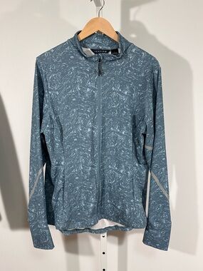 Iceberg Outerwear Marble Print Zip Jacket Blue Athletic Lightweight Large